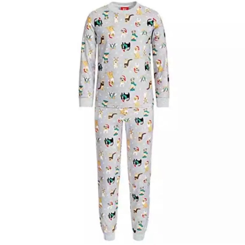 Kids Pre-Packaged 6-7 Holiday Dogs 2 Piece Pajama Set Gray Christmas NWT